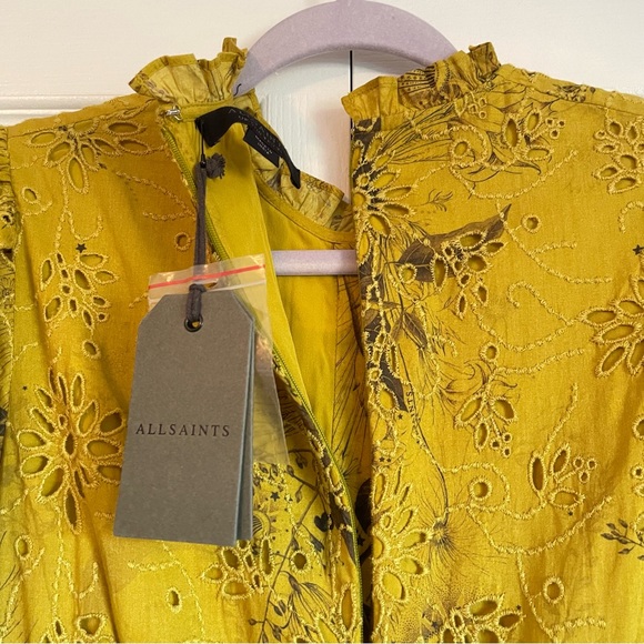 NWT ALLSAINTS Women’s Sia Demoir Broderie Dress Olive - US4 - Picture 6 of 13